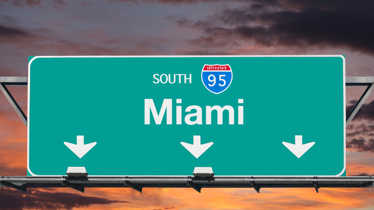 I-95 South Florida highway between Fort Lauderdale and Miami with palm trees