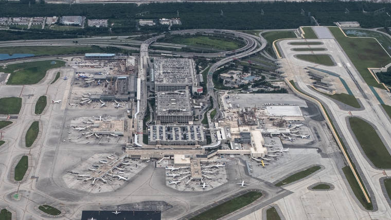 Fort Lauderdale-Hollywood International Airport terminal exterior with ground transportation curb