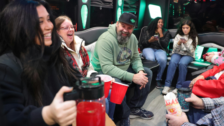 Group tailgate transportation vehicle interior for South Florida sports events